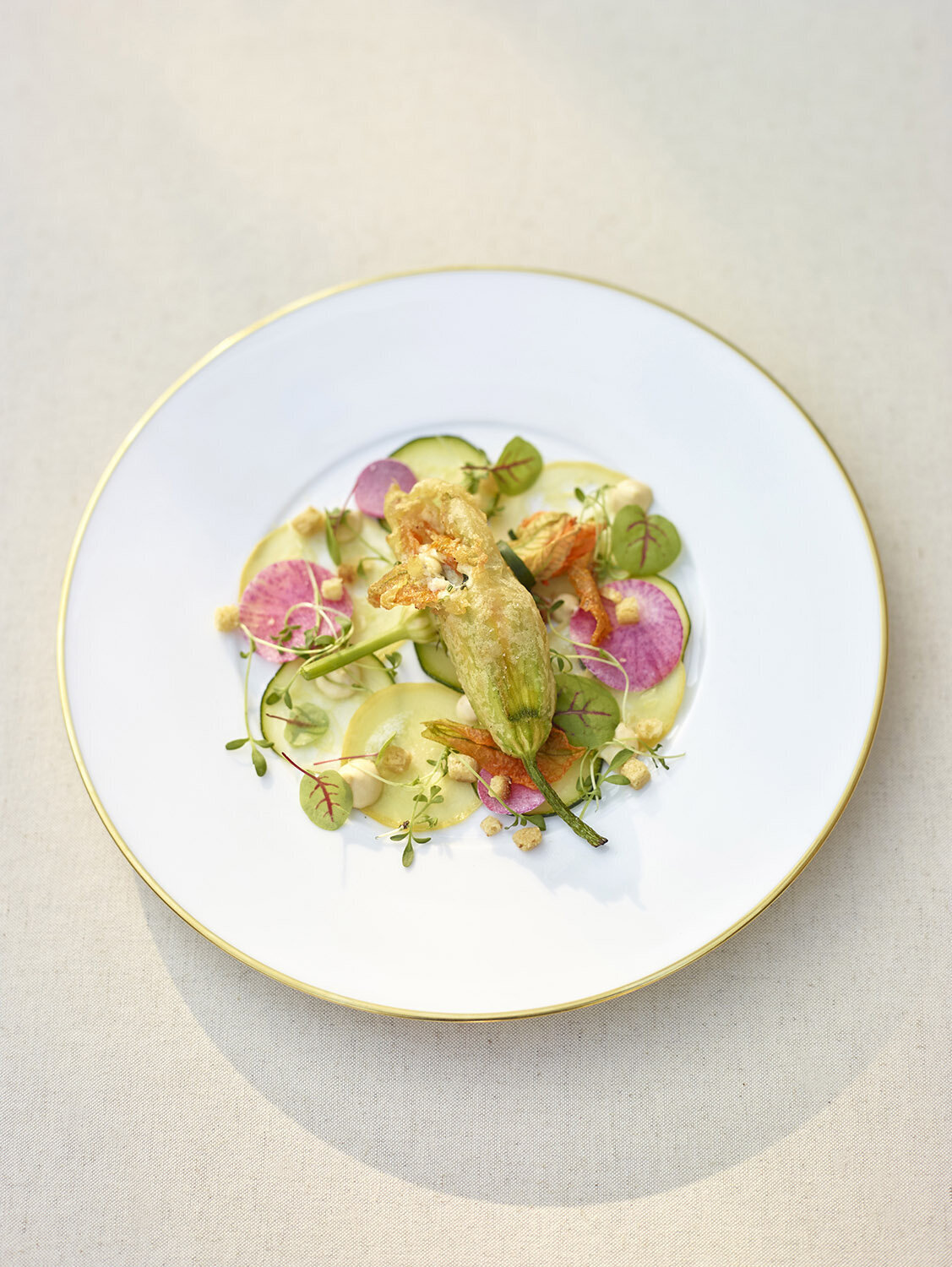 annadel-estate-elegant-sonoma-winery-wedding-gold-rimmed-dinner-plate-summer-salad