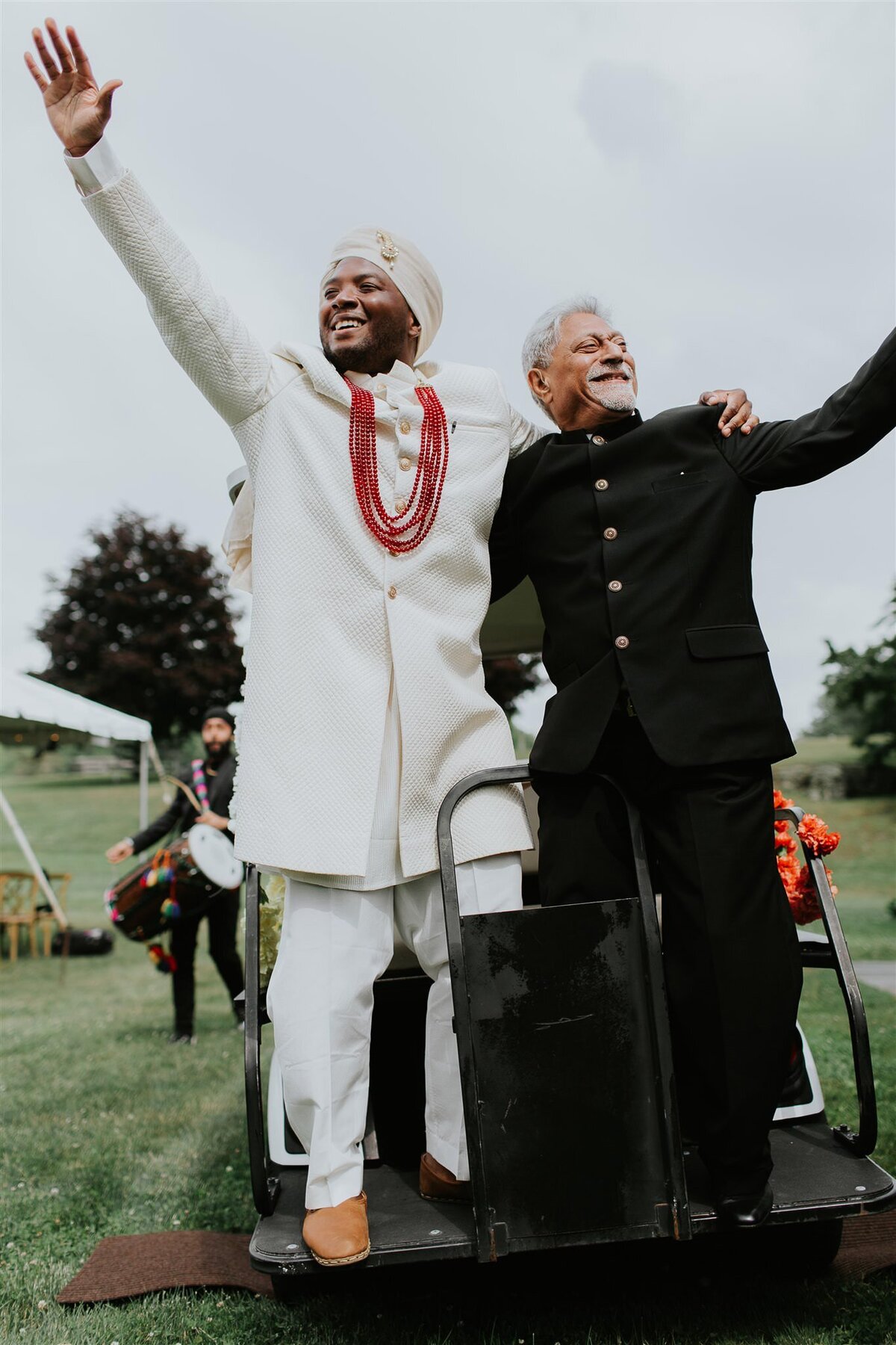 Barat with a golf cart at Ankony Carriage House with Hudson Valley Wedding Planner Canvas Weddings