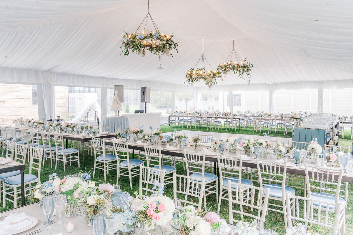 wedding tent setup at Frick Museum by the car area