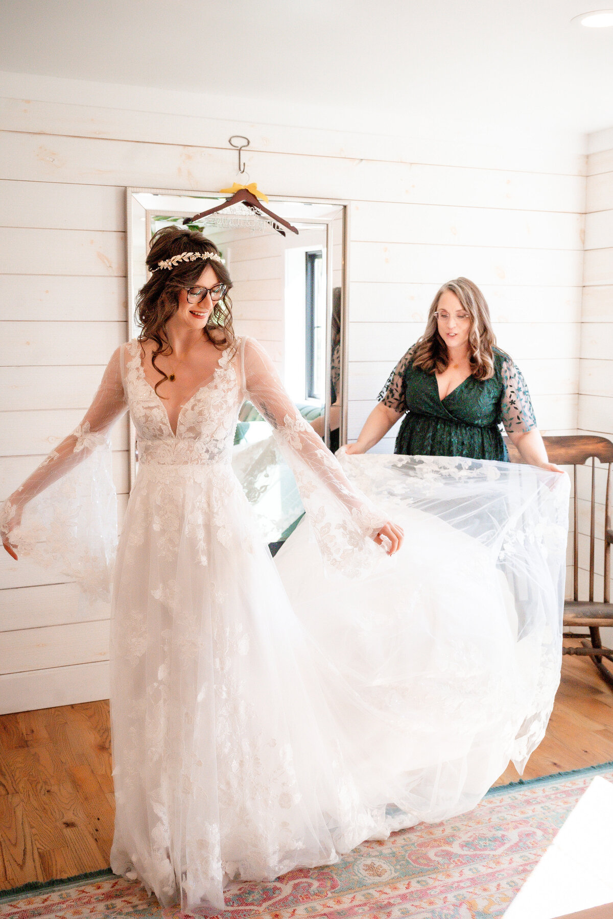 bride getting into her wedding dress from bella sposa in washington pennsylvania