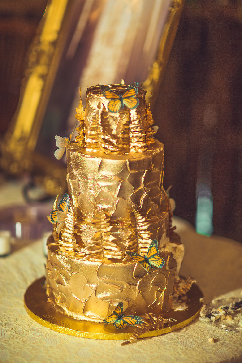 Wedding Photograph Of Golden Wedding Cake Los Angeles