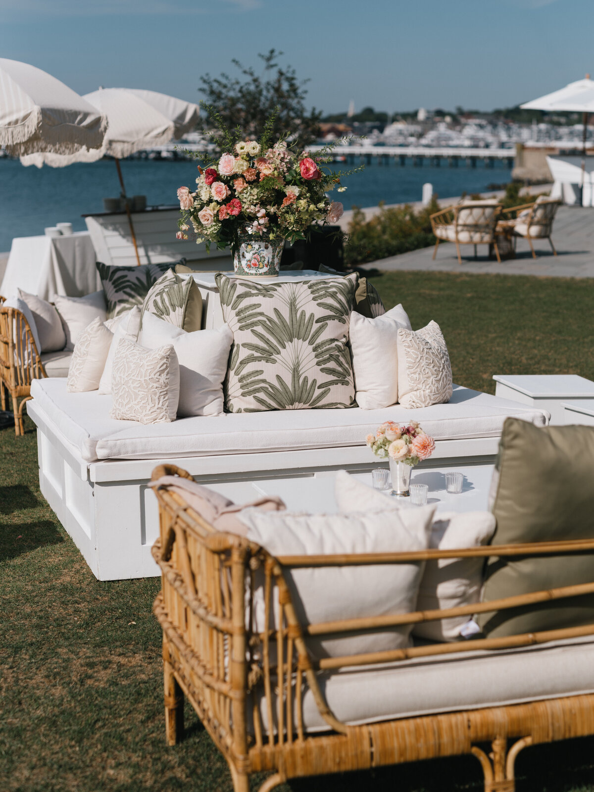 square banquette, bamboo loveseat