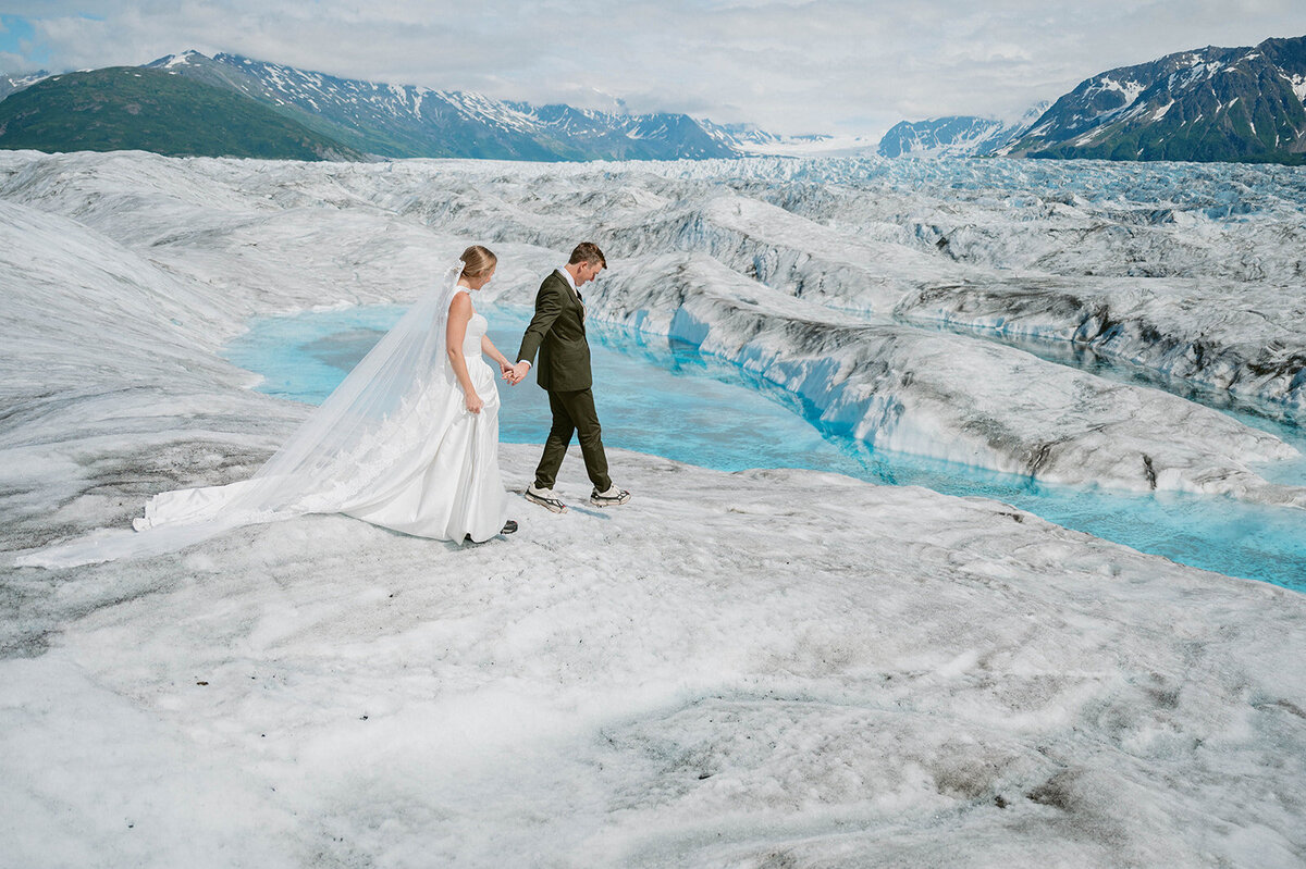 Couple hiked on glacier