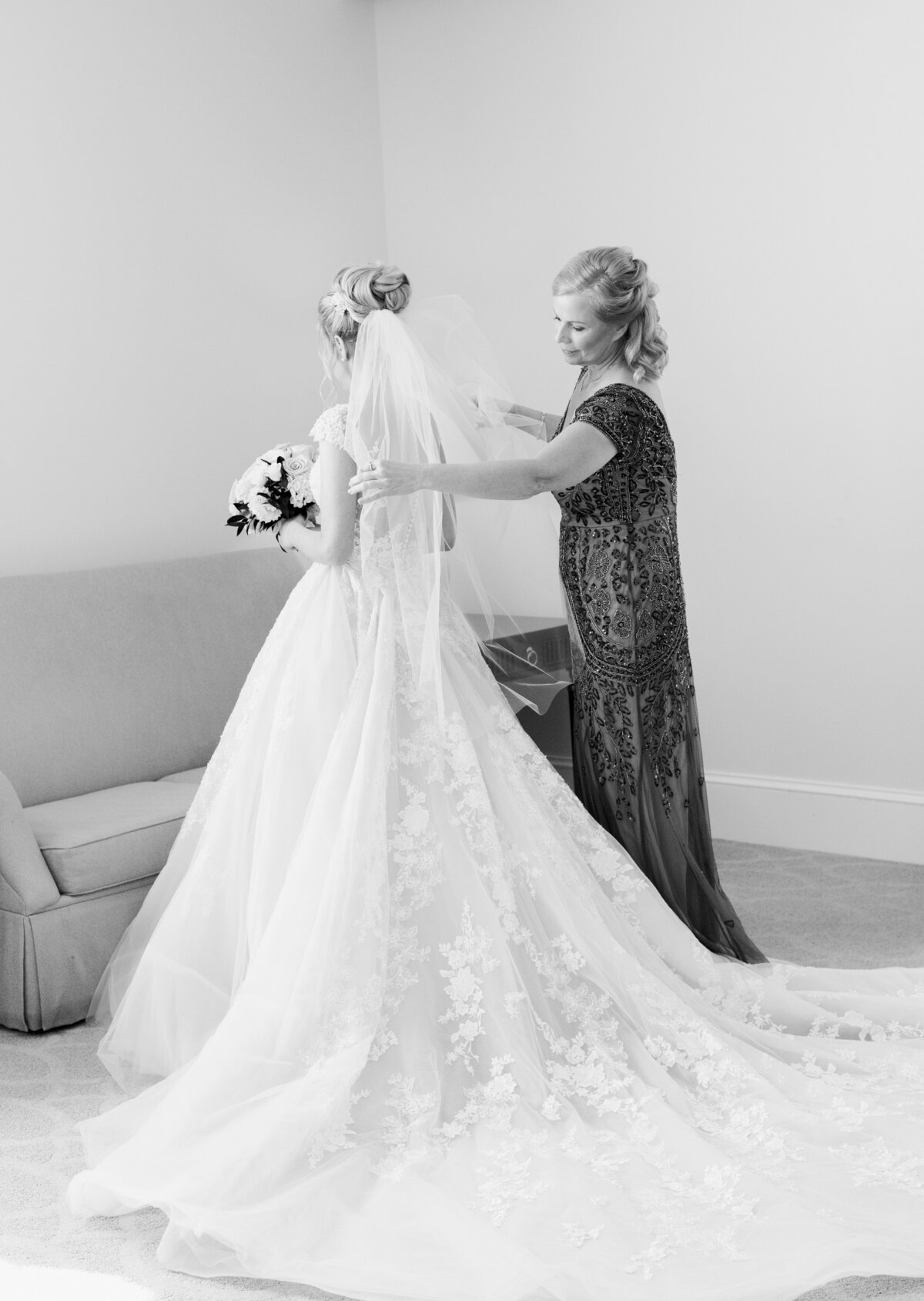 mother and bride getting ready