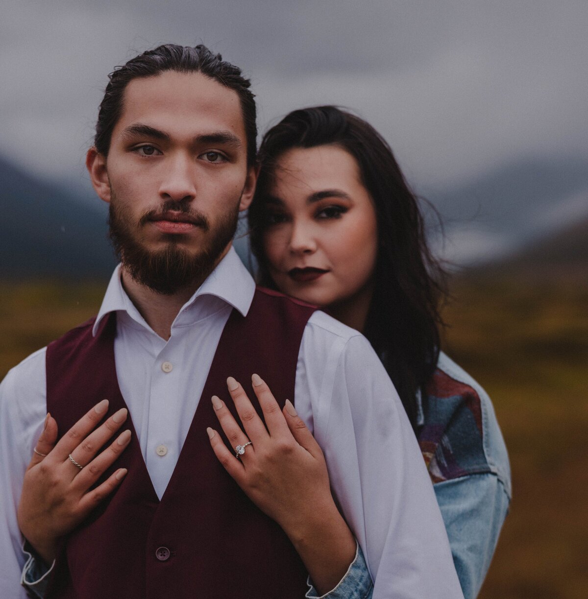 Alaska elopement couple shows off their good looks and wedding rings