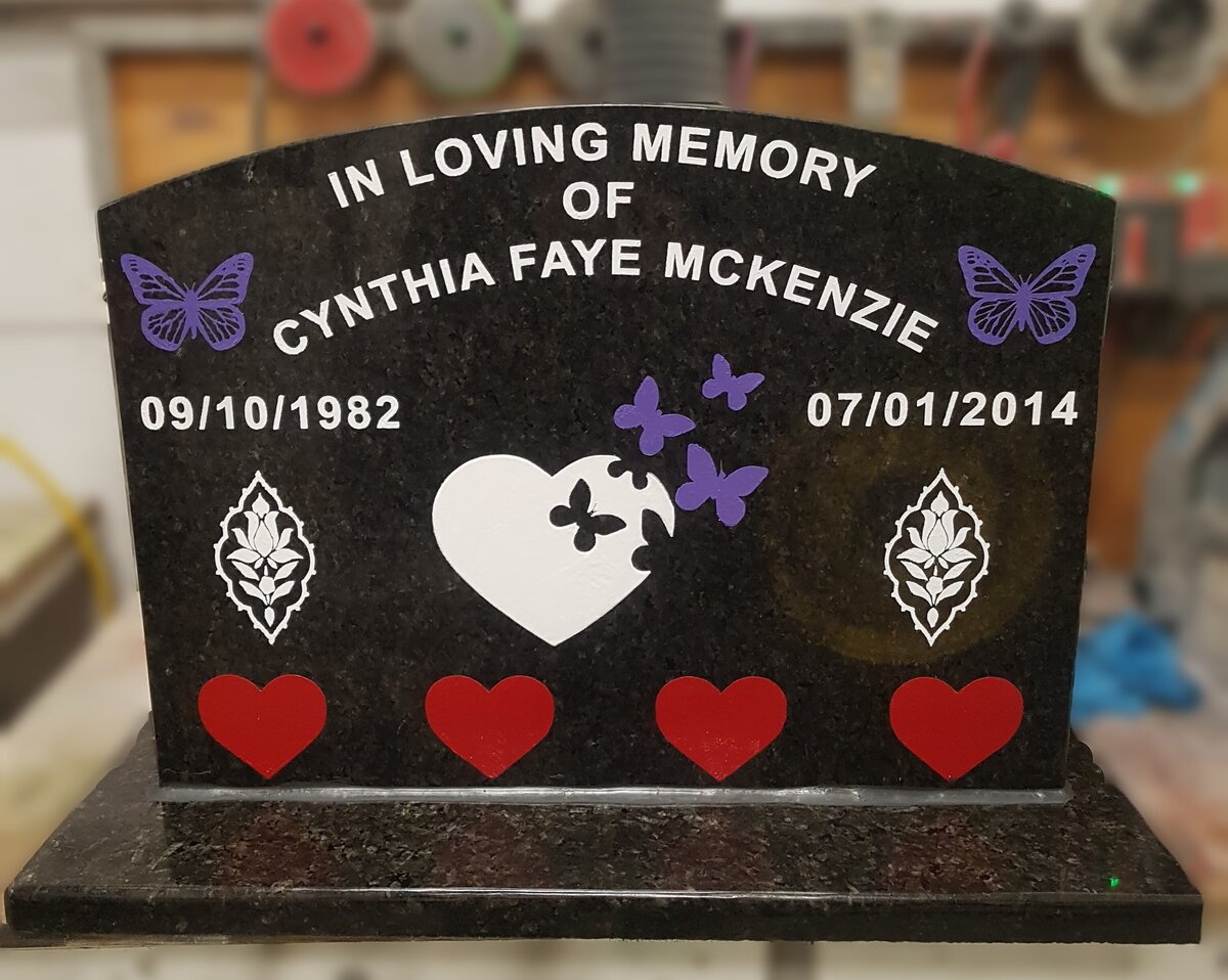 Canada Headstone Custom Design Hearts Butterflies