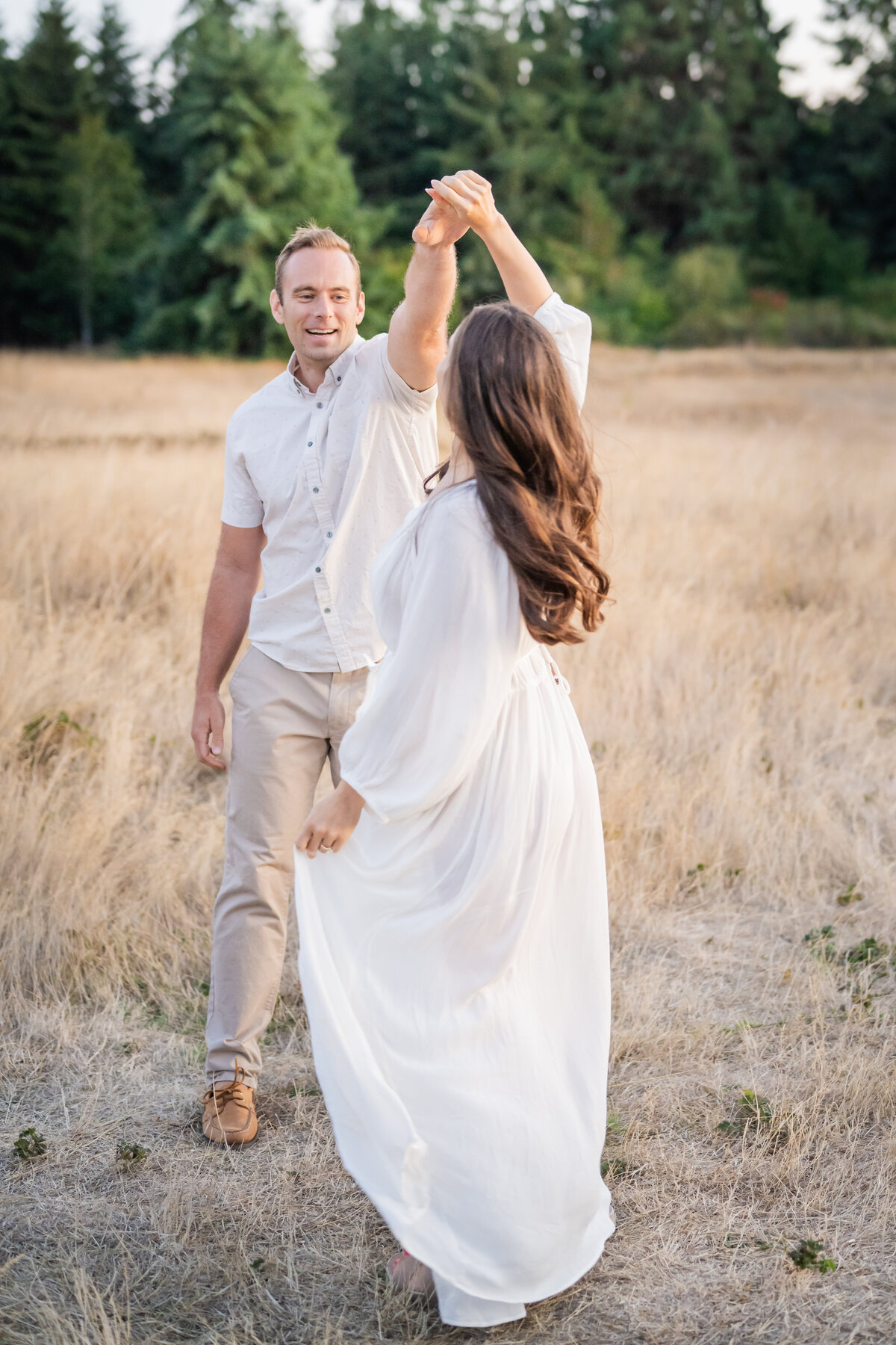 white dress open field couple