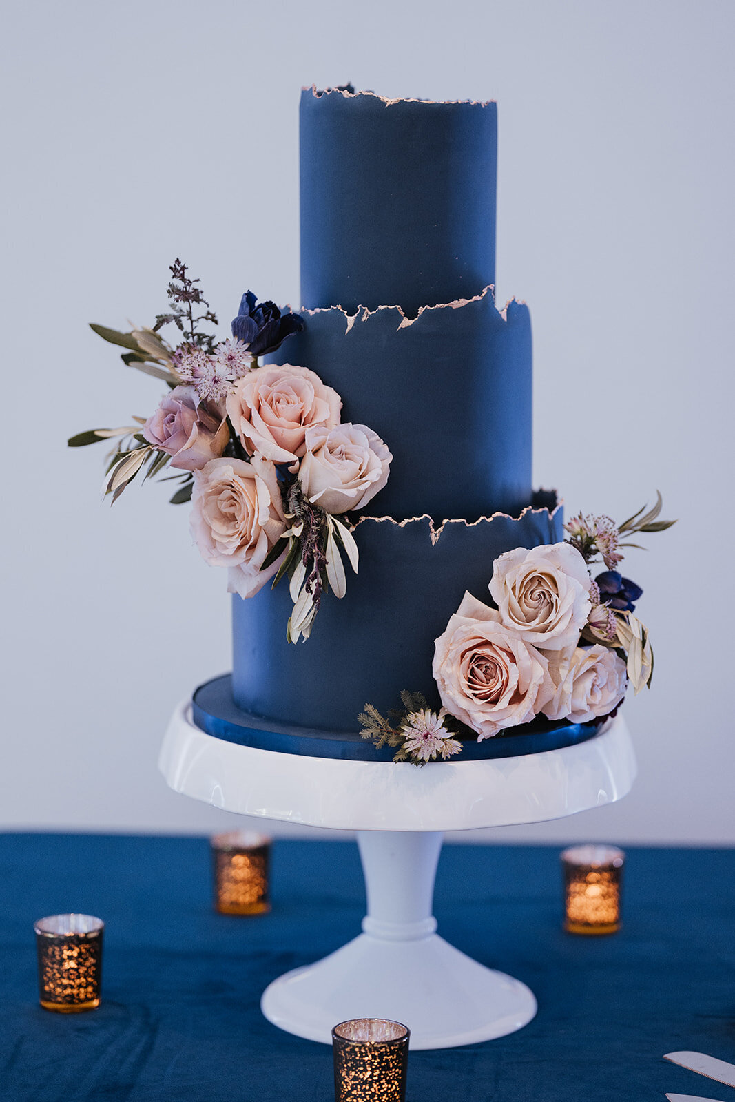 Blue Wedding Cake with Florals