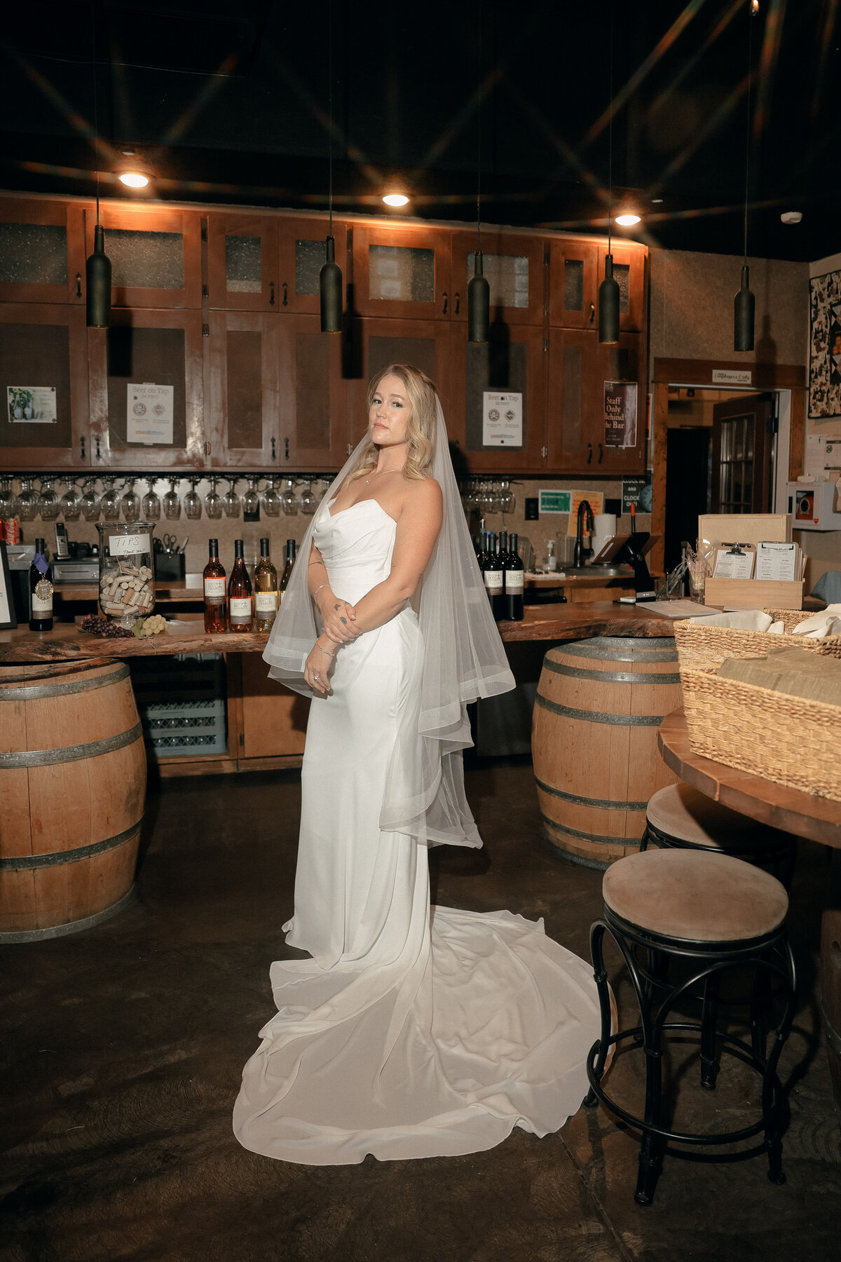 Elegant Bridal Portrait Inside Winery Venue | Sophisticated Oregon Wedding Photography