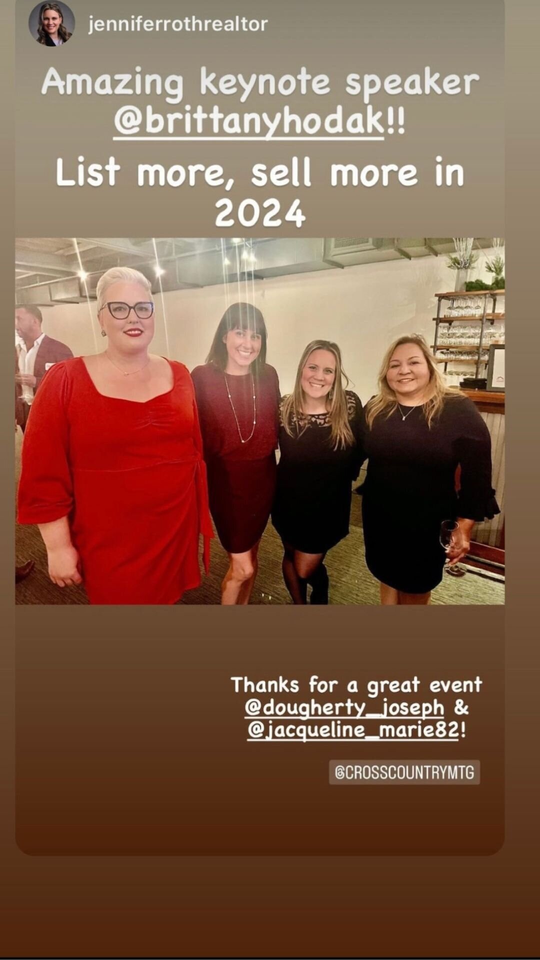 Instagram Story  testimonial that says the keynote speaker, Brittany Hodak, was amazing