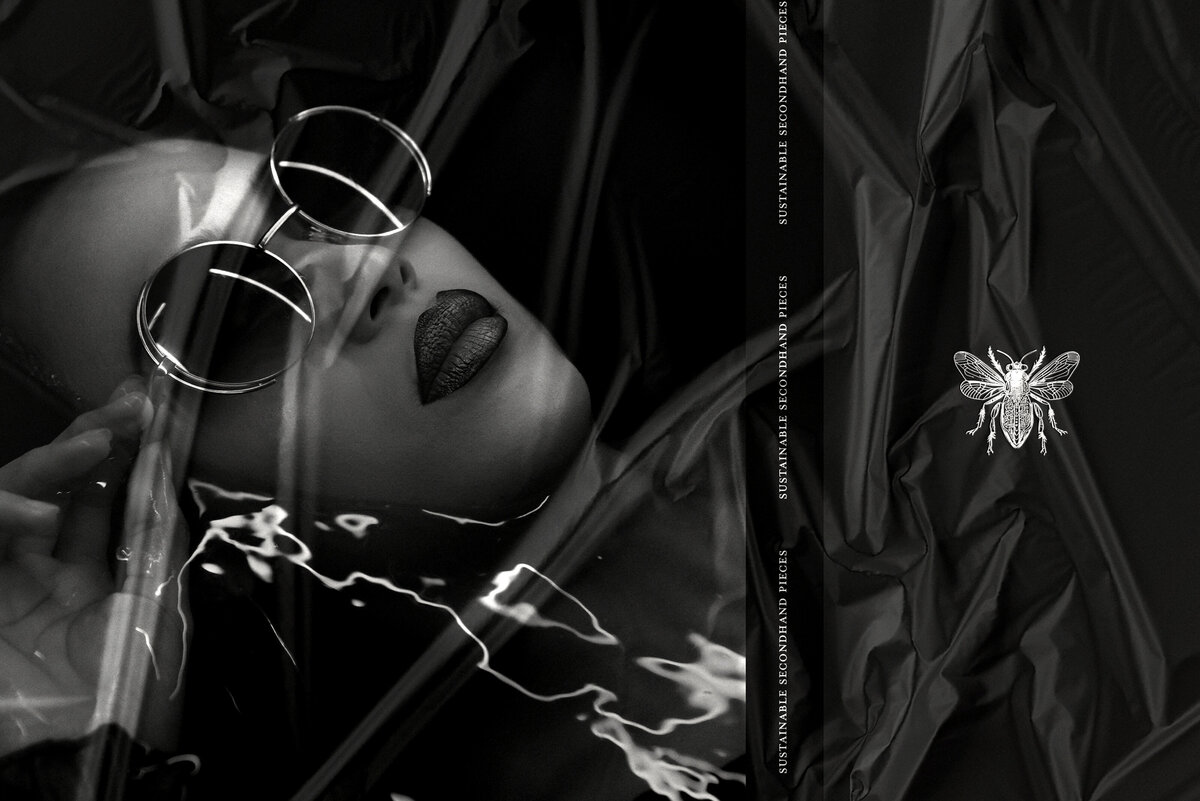 Edgy brand identity for a fashion boutique, combining dark tones and modern design details.