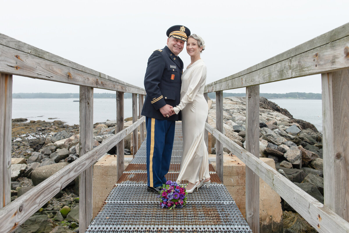 Bride and Groom on a bridge