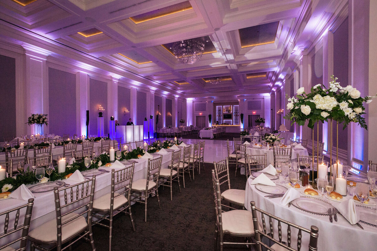Wedding Reception Purple Long & Round Table Setting
