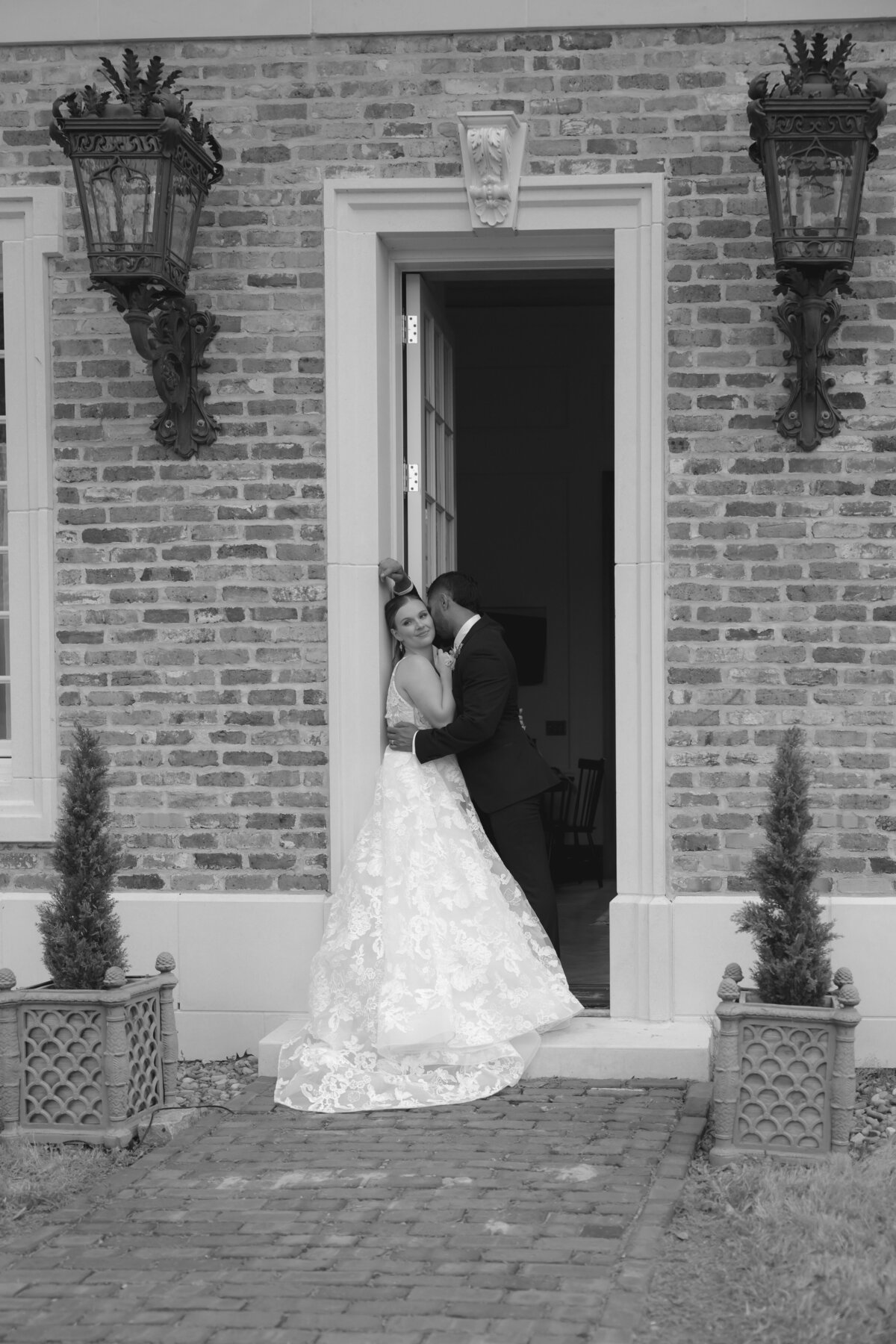 Bride and groom sharing  romantic moments in Texas