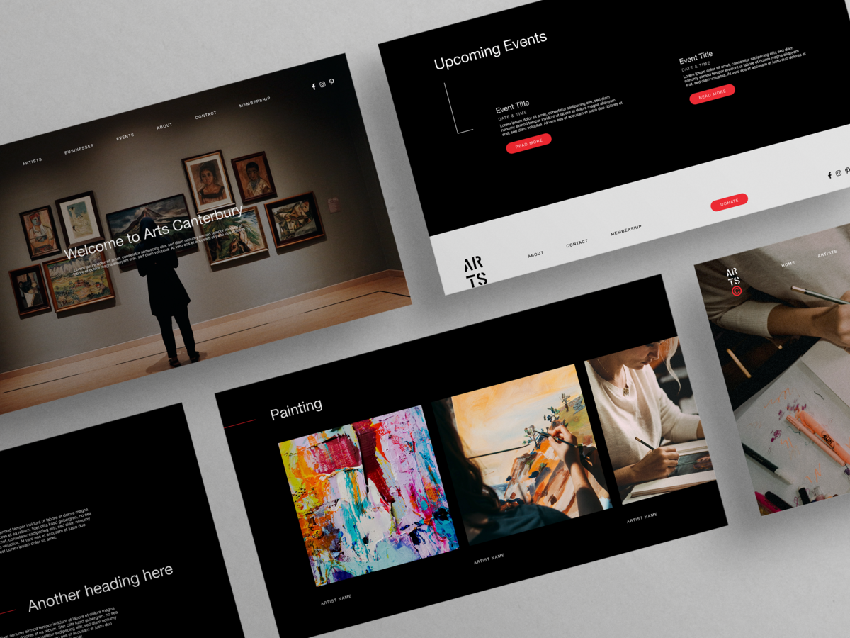 Arts Canterbury website design mocked up