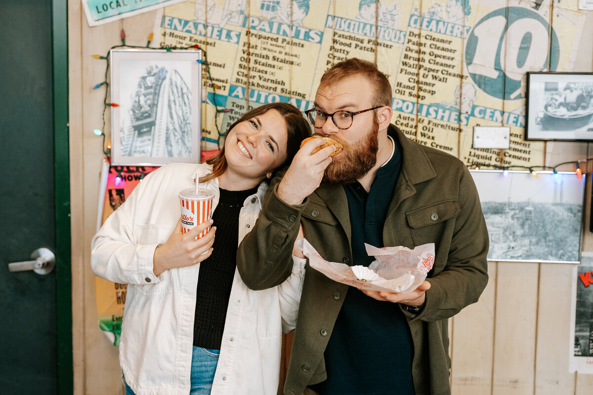 creative fun chicago flash engagement photos at Portillos Hotdogs-27-ed-lucy