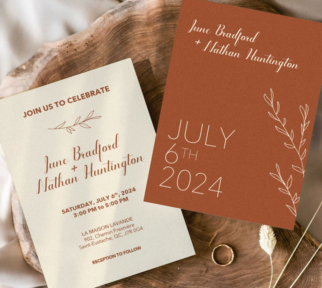 Custom wedding invitation paper suite by Unadorned Stationery, wedding signage and stationery in Vancouver, British Columbia, featured on the Brontë Bride Vendor Guide.