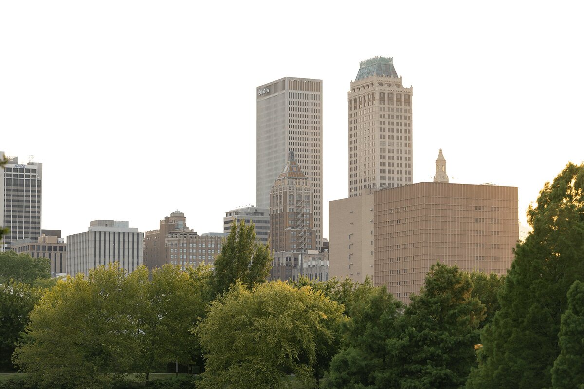 downtown tulsa skyline from Veterans Park