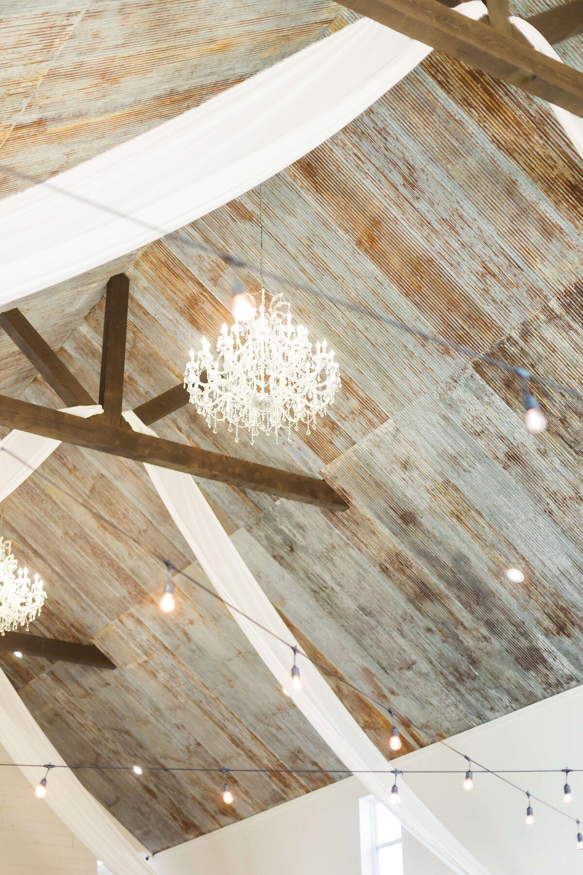 the ceiling at  The Barn at White Oaks, Murray, Kentucky