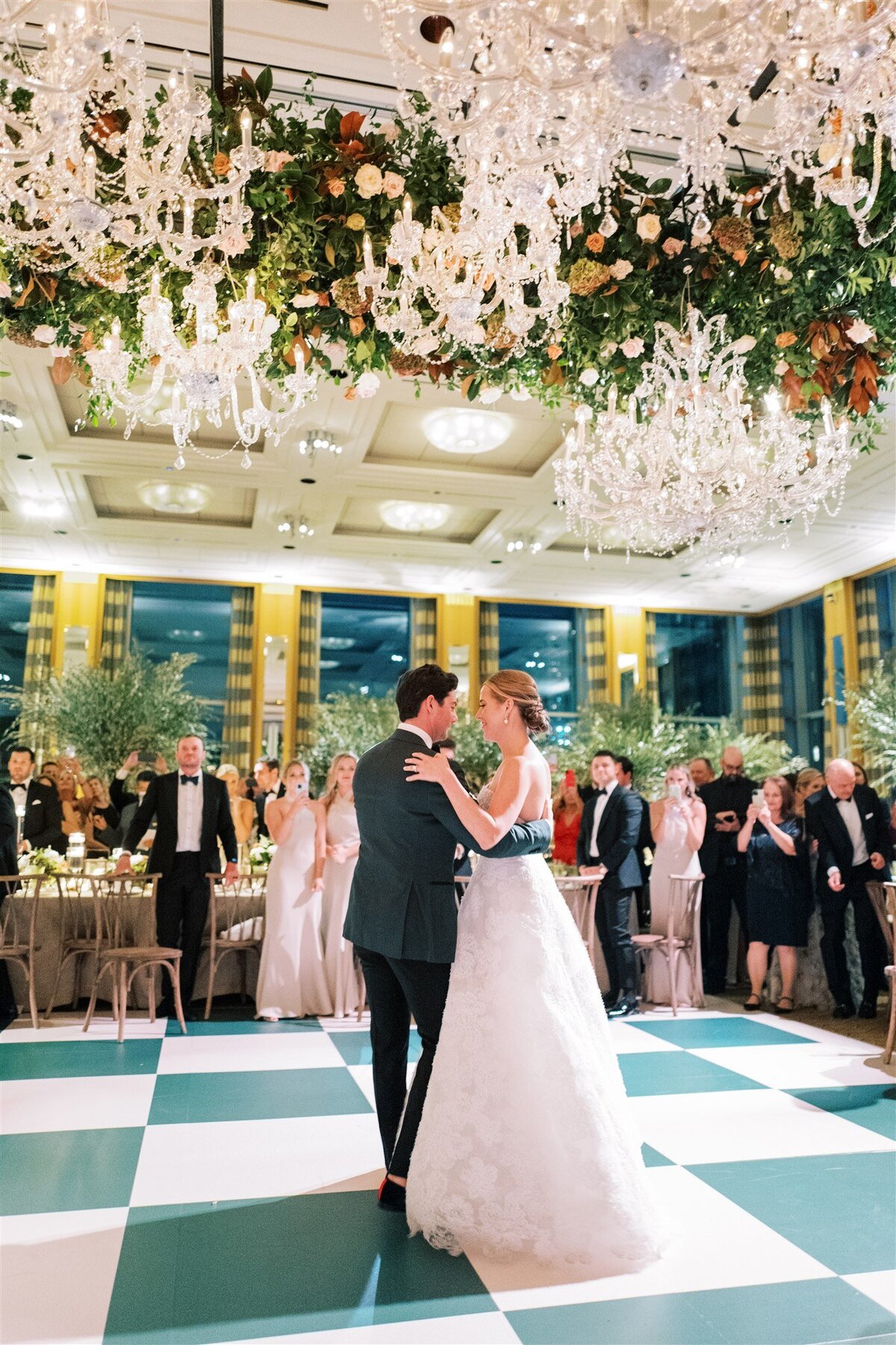 A picture of the bride and groom on the dance floor.