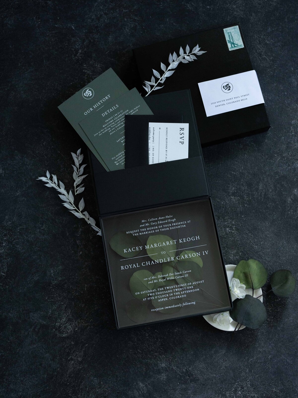 Custom wedding invitations and place settings