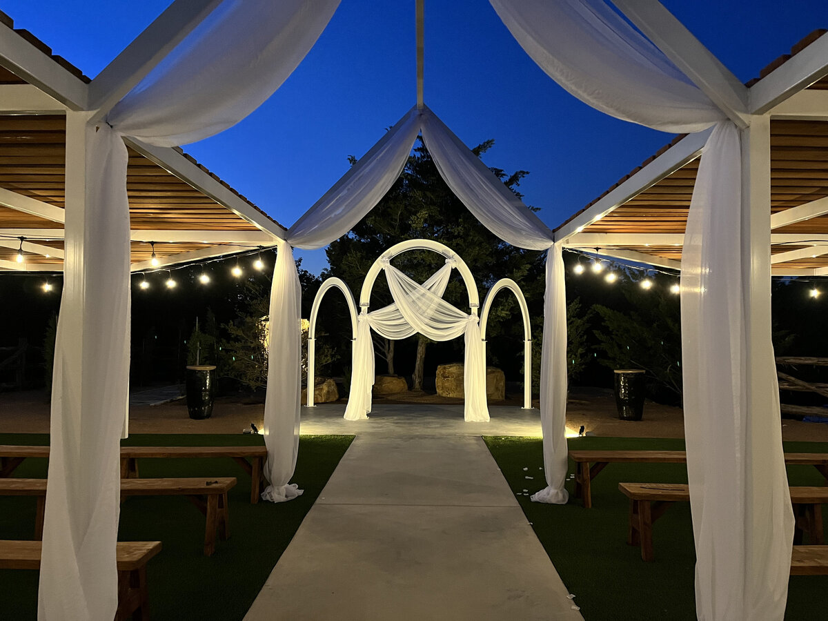 The Arches at dusk with lights and drapes