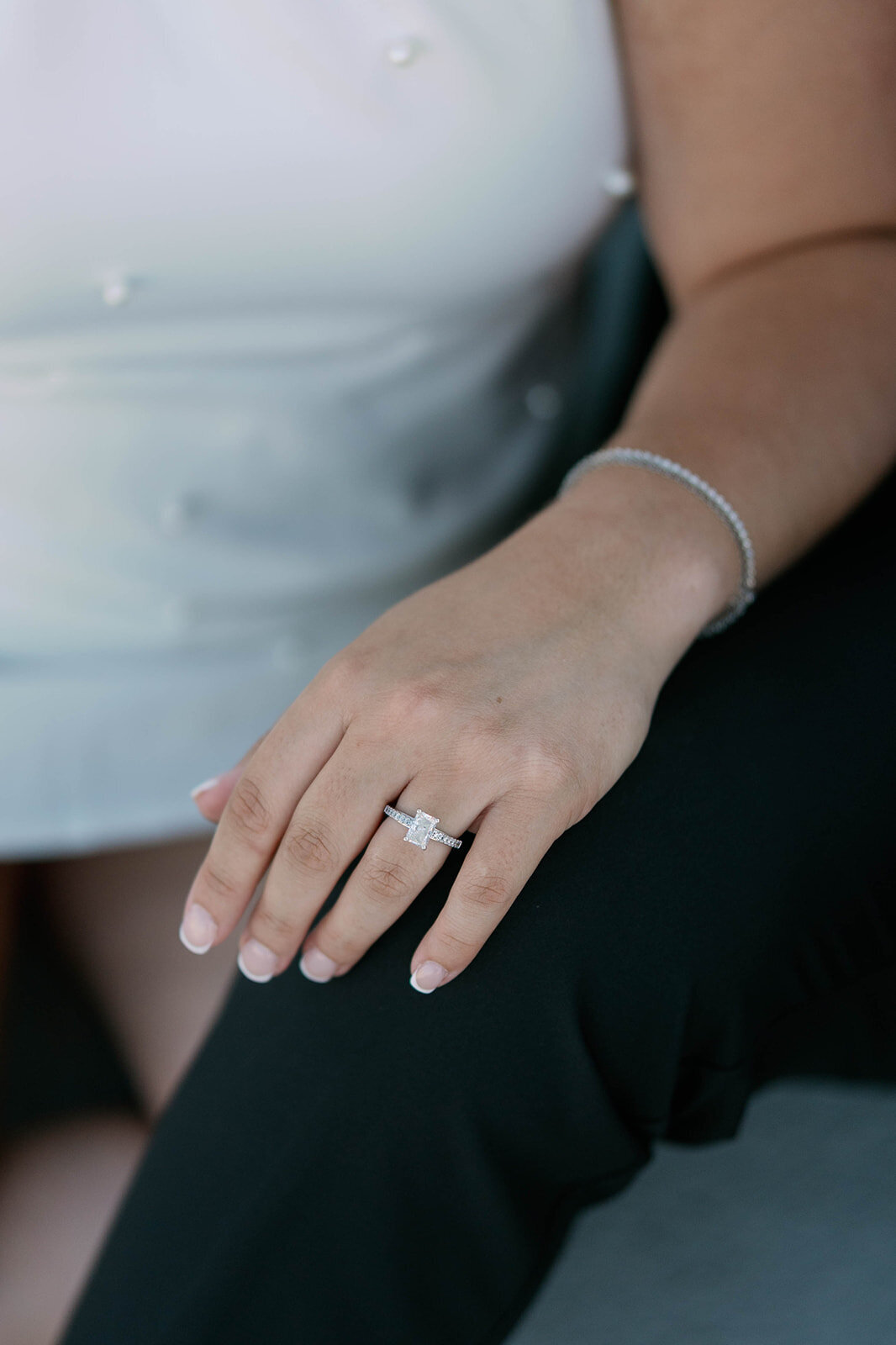 Close-up detail shot of engagement ring during Kalamazoo engagement photography session.