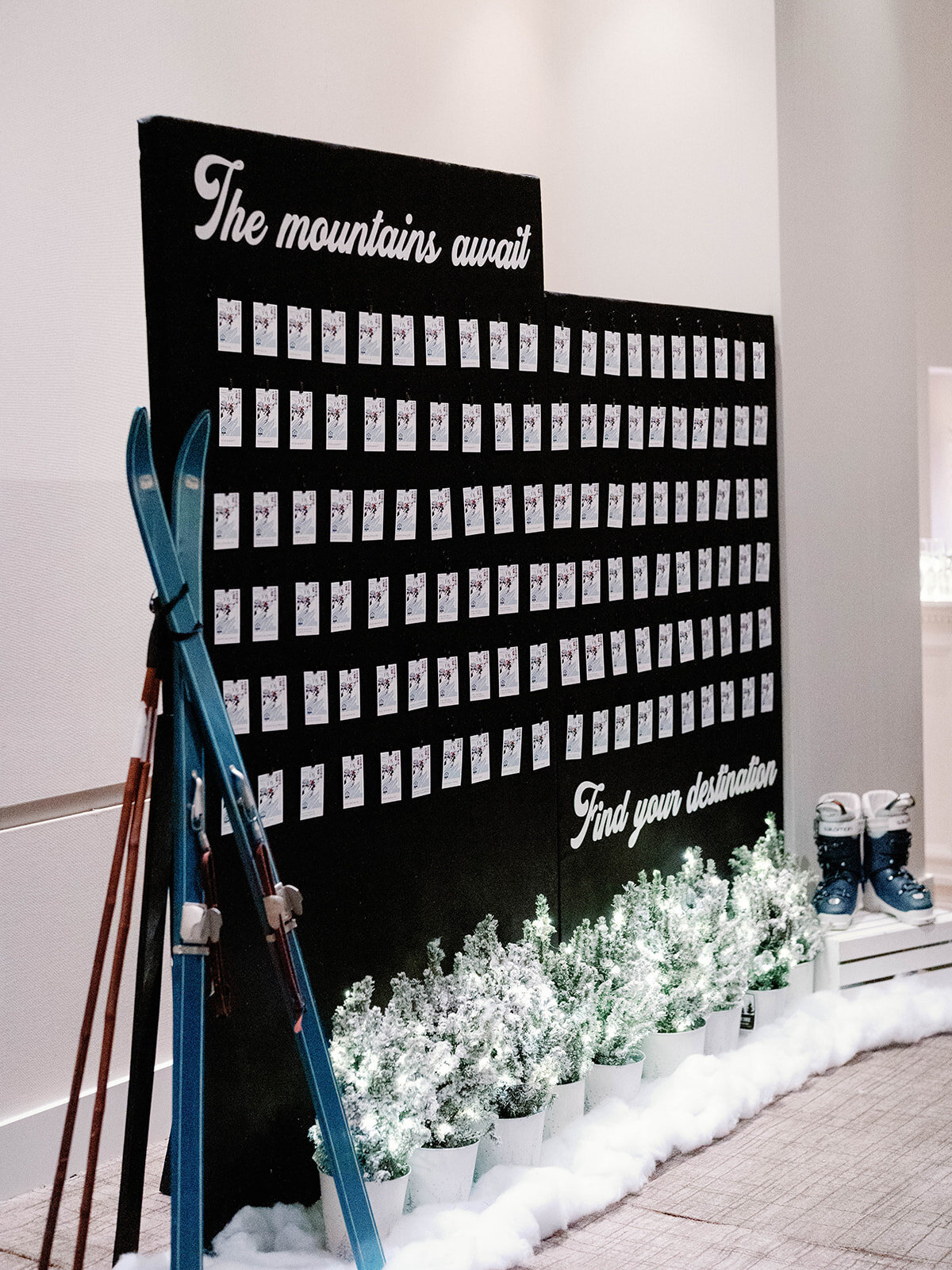 Ski themed escort Card wall 