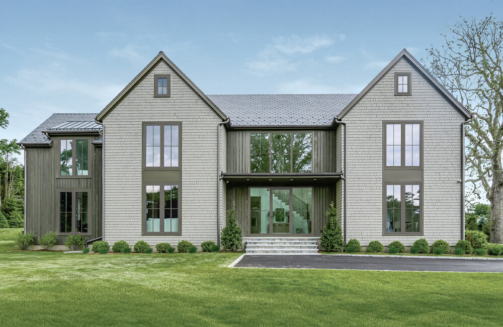 Connecticut modern farmhouse with white and taupe before