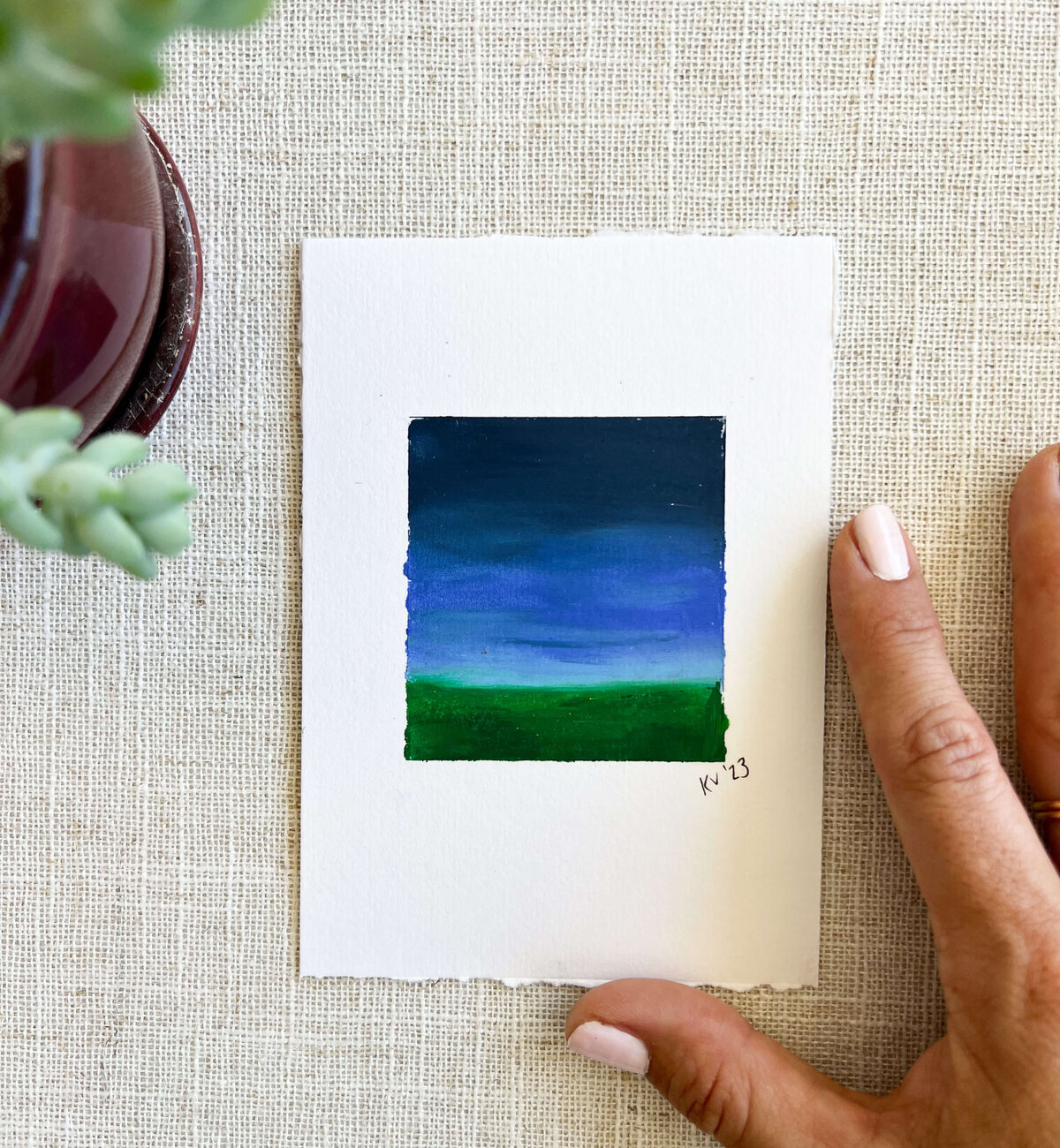 in fields of green grass oil pastel mini canvas background