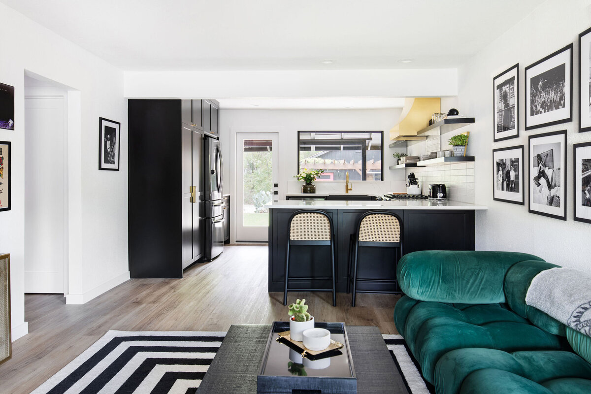 modern chic posh kitchen black and brass remodel rental design 1