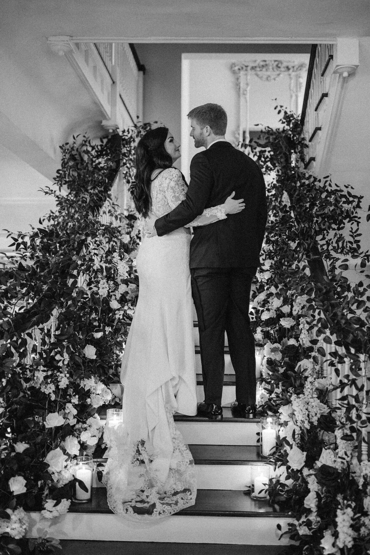 18 - Orlo House Wedding Bride & Groom on Staircase - Tampa Bay Wedding Planner