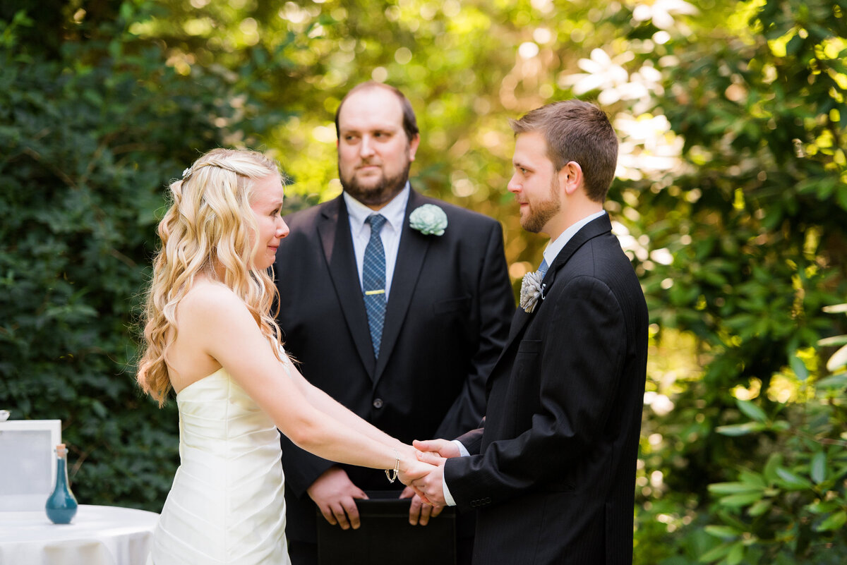 garden wedding ceremony photo at the Hyeholde restaurant property