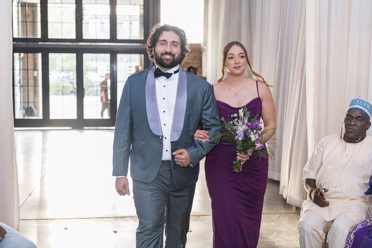 Romantic kiss between bride and groom