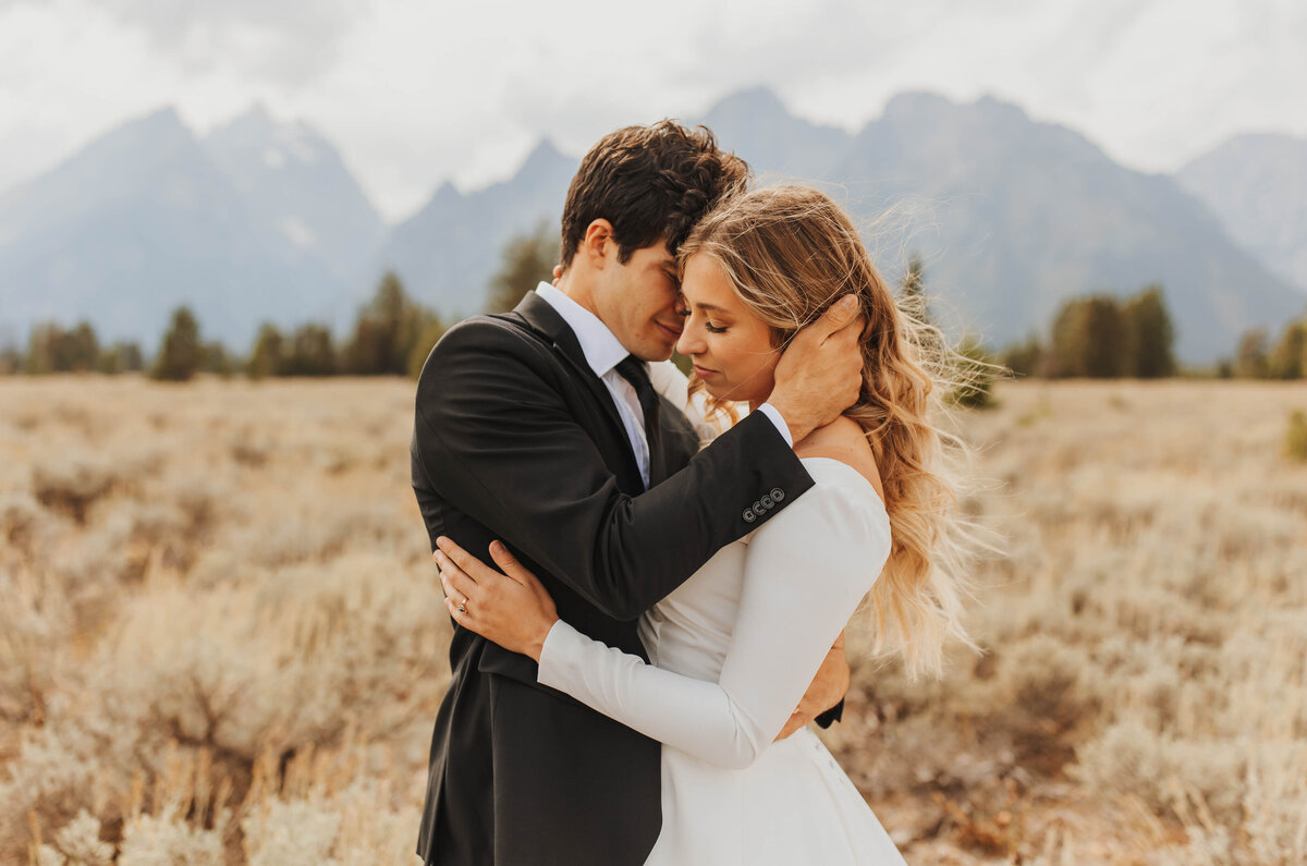 bride and groom kissing