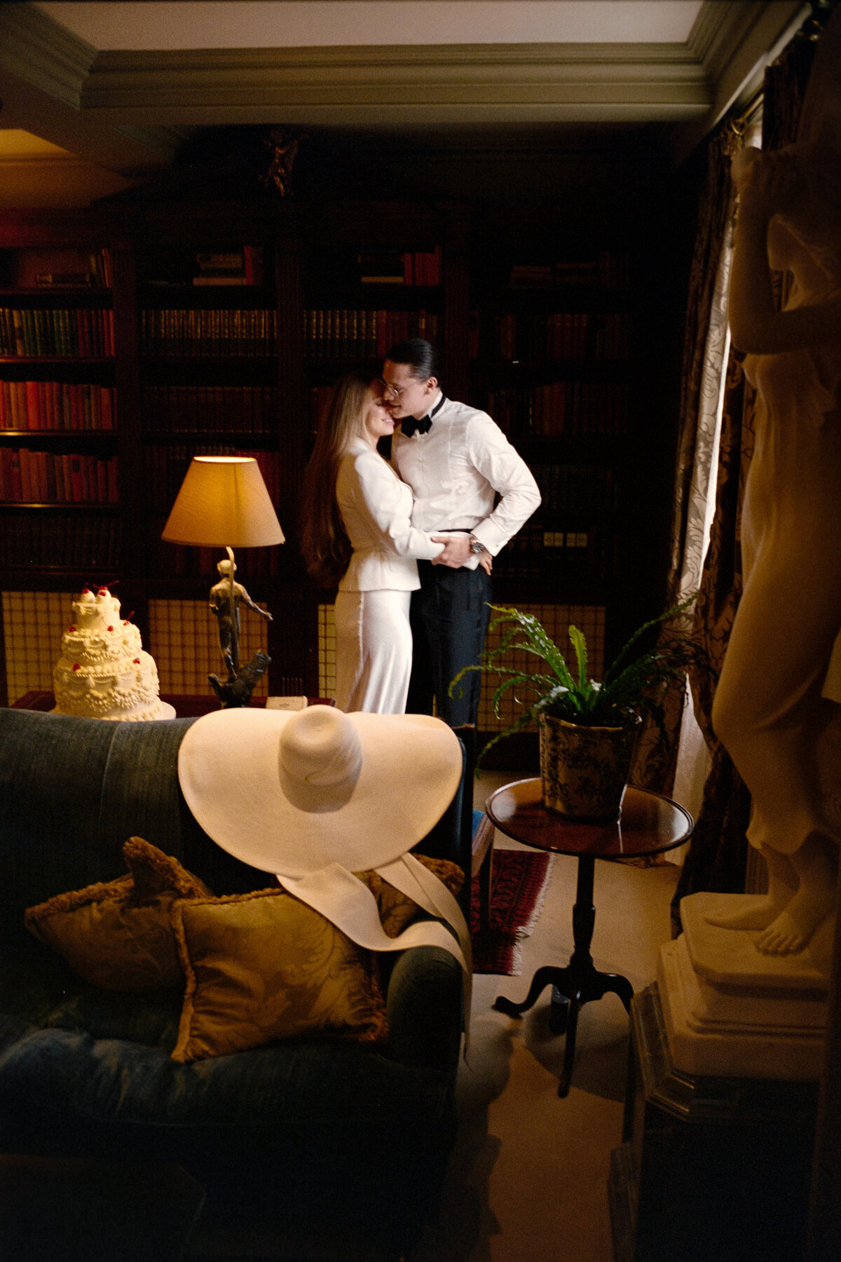 35mm couple portrait in hotel