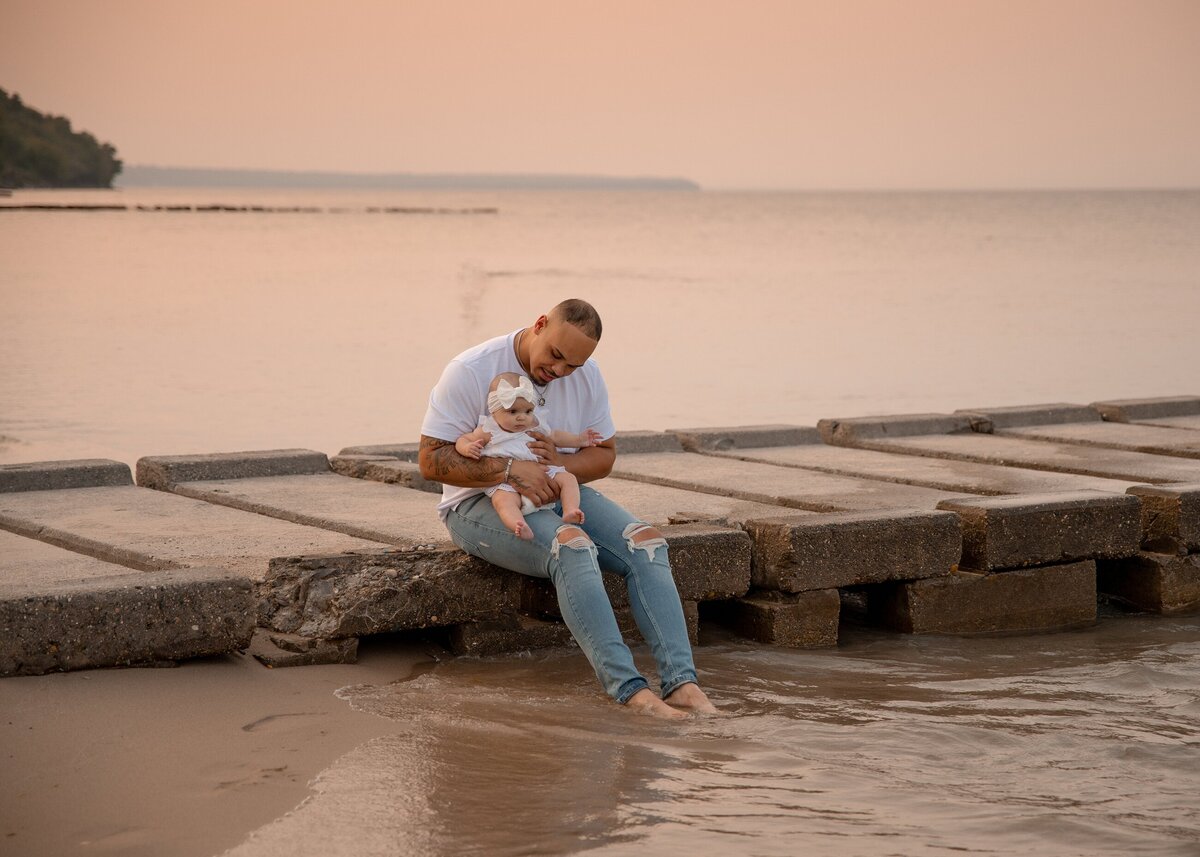 Sitting on Pier at Beach in Milwaukee