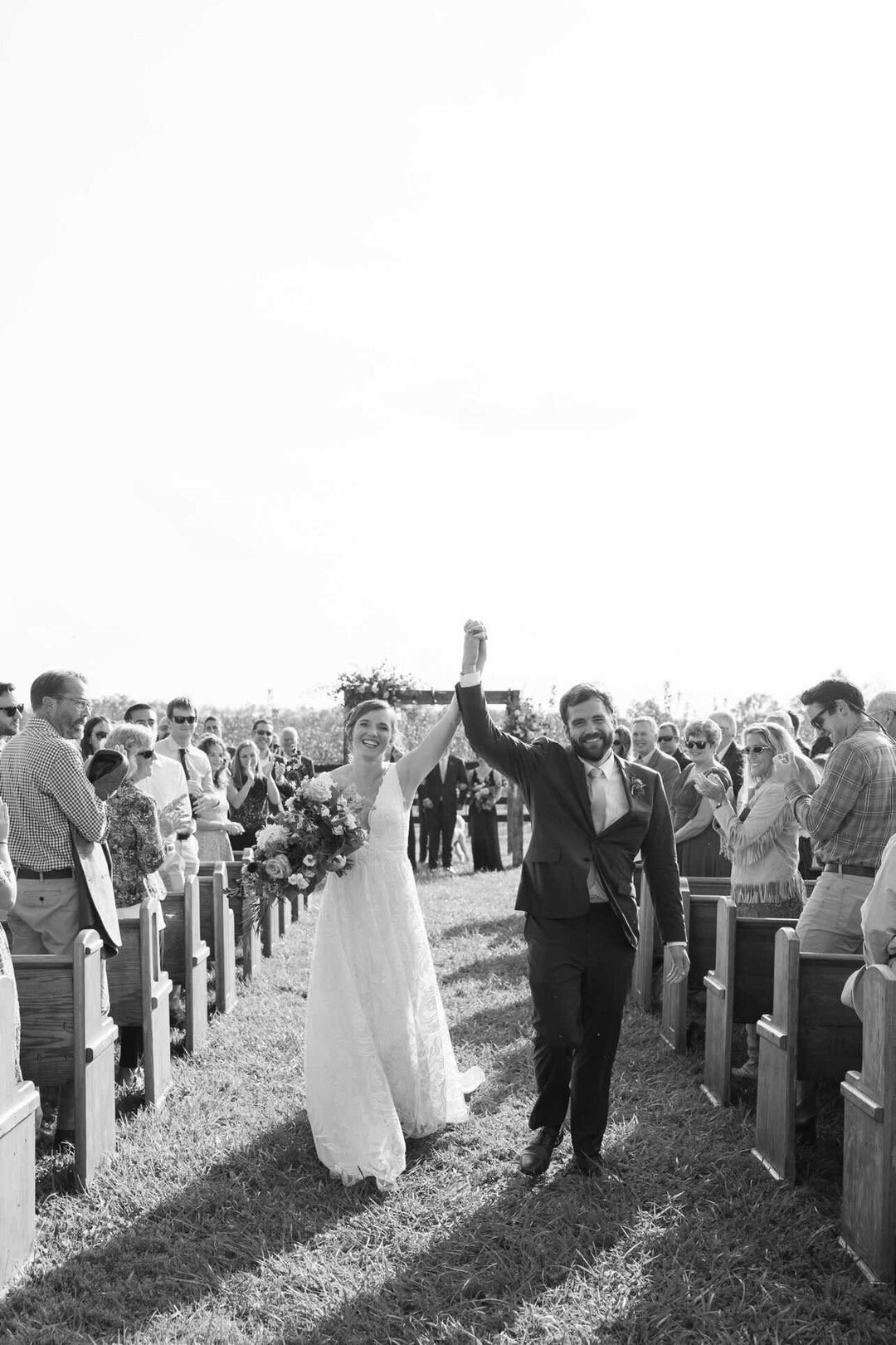 Bride and groom celebrating at wedding