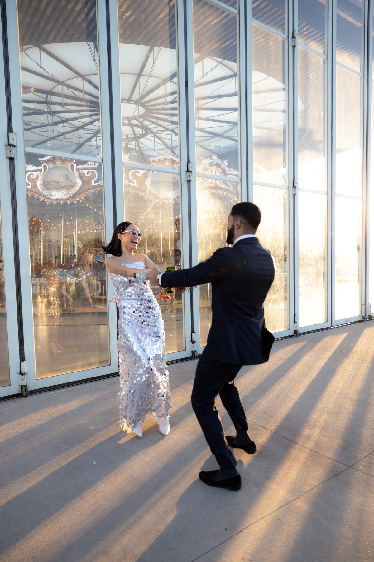 Bride Twirling Under Brooklyn Bridge