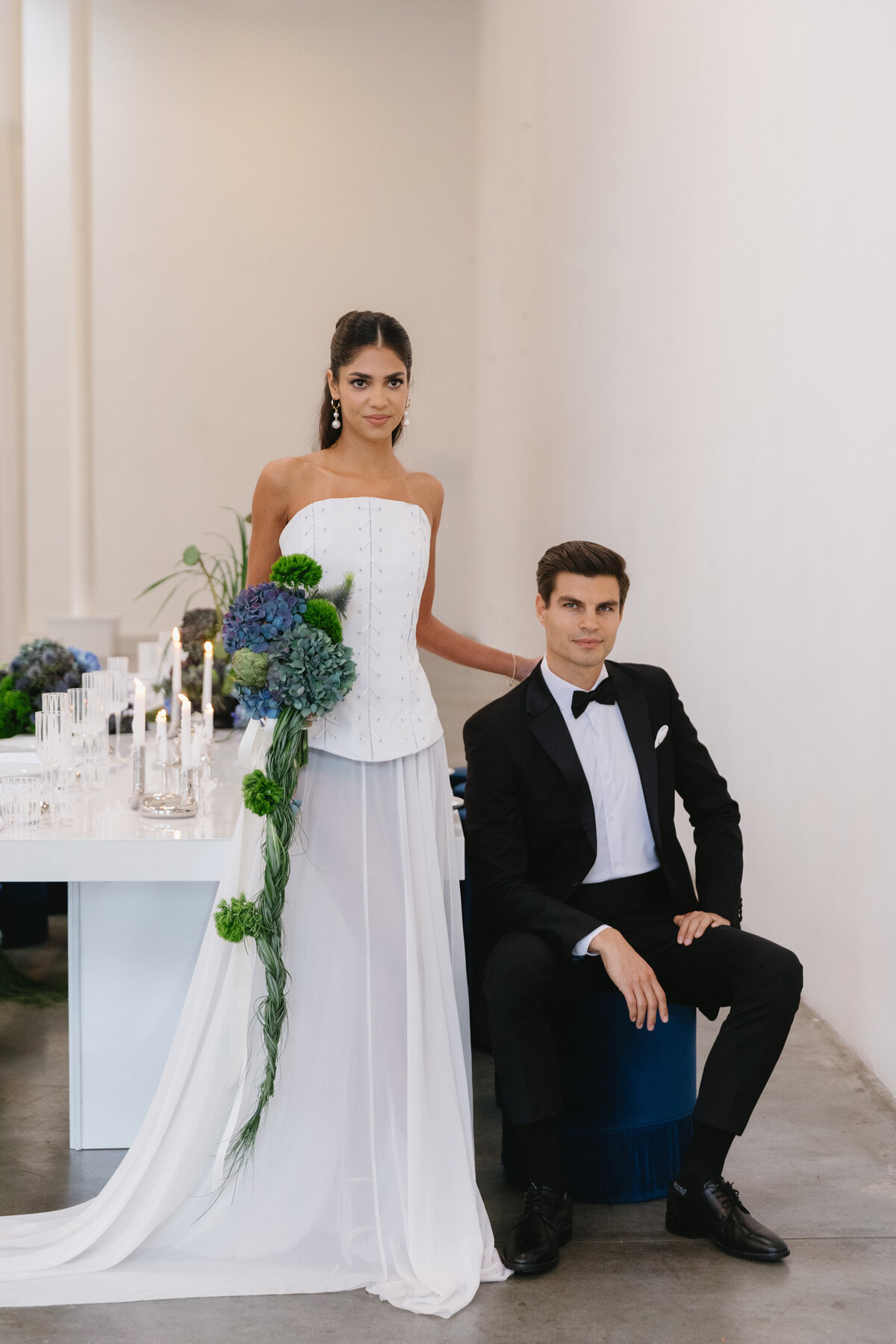 ride and groom together in a clean, modern New York wedding setting.