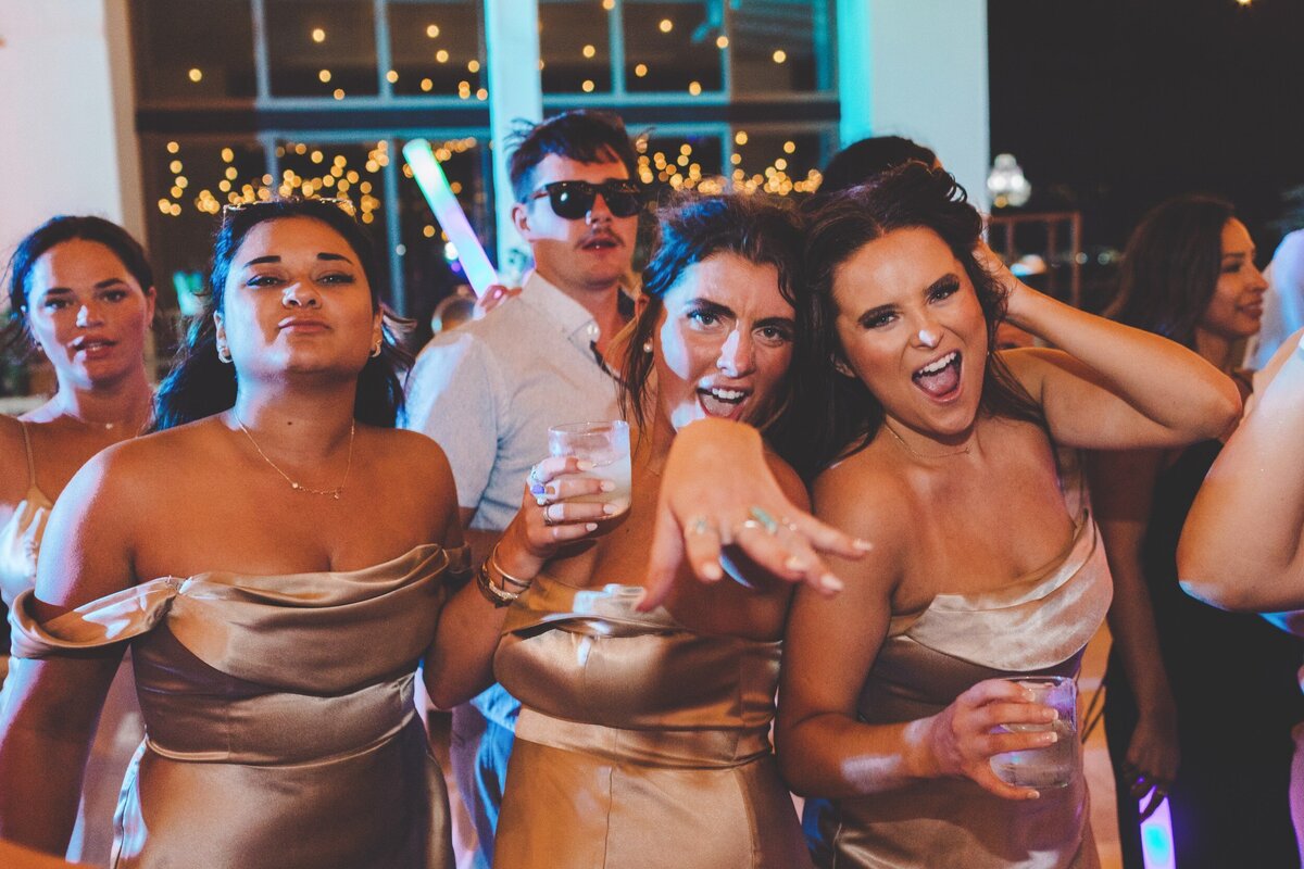 Guests dancing at wedding reception in Cancun