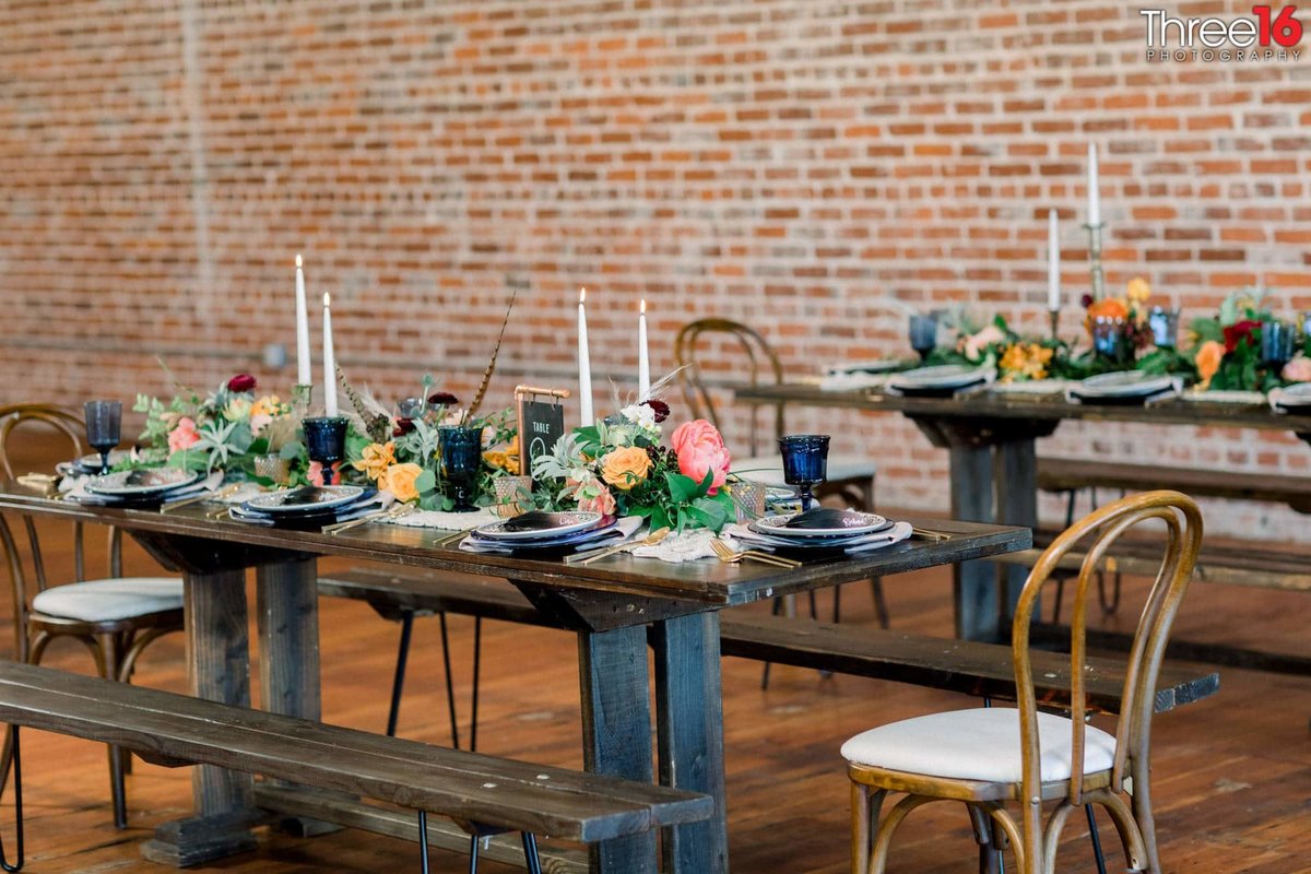 Table setup at a Franciscan Garden Wedding Reception