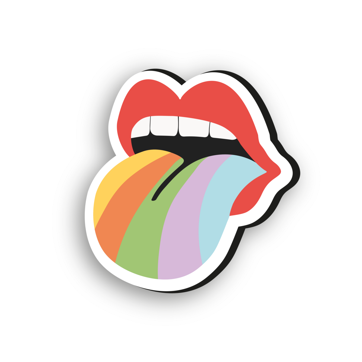 Lips with colourful tongue poking out logo