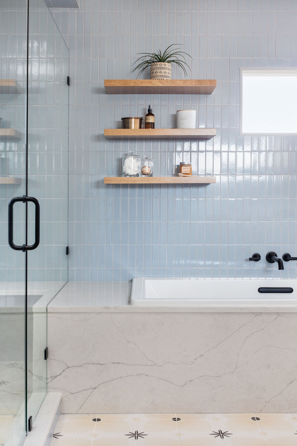 spa bathroom blue tile wood and marble 6