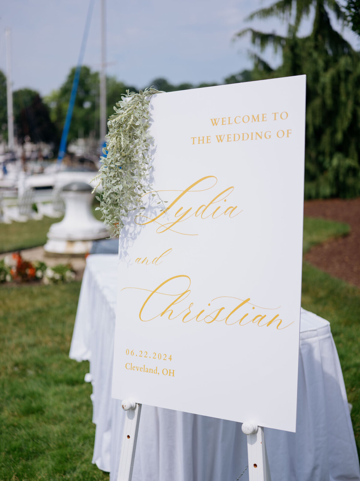 Wedding ceremony at Cleveland Yachting Club with lake views