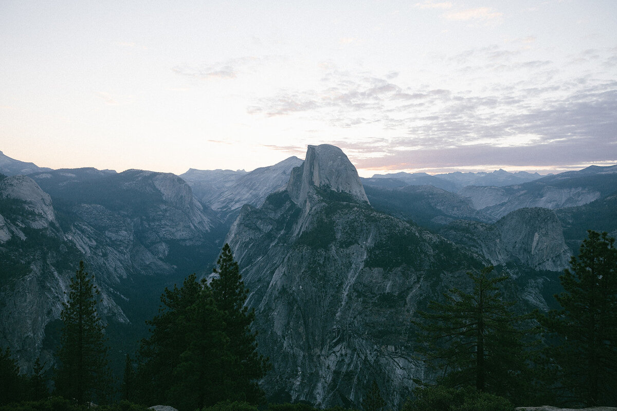 Glacier point is captured moments before sunrise during the month of July at Yosemite National Park. 
