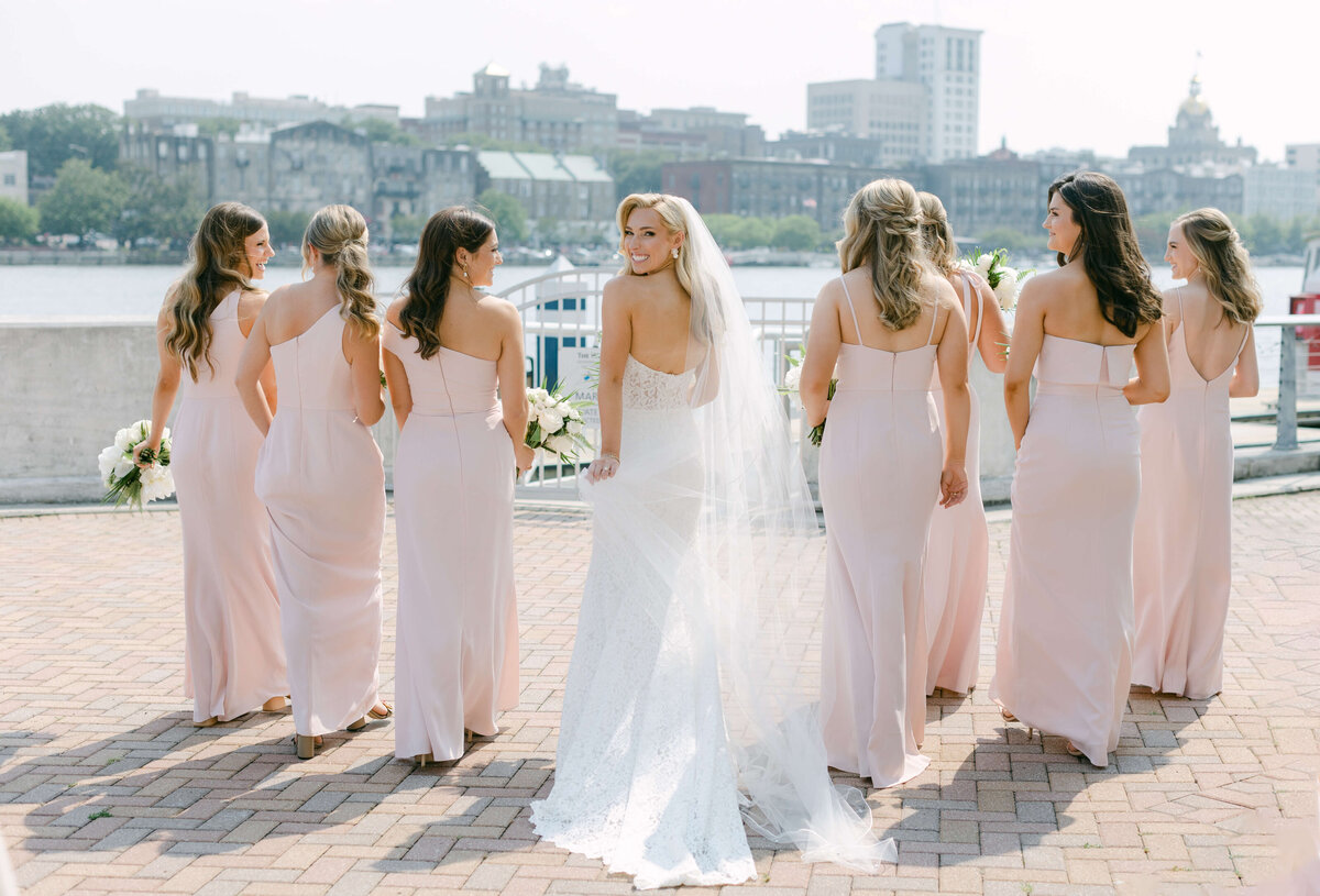 A bride looks over her shoulder at Westin Savannah.