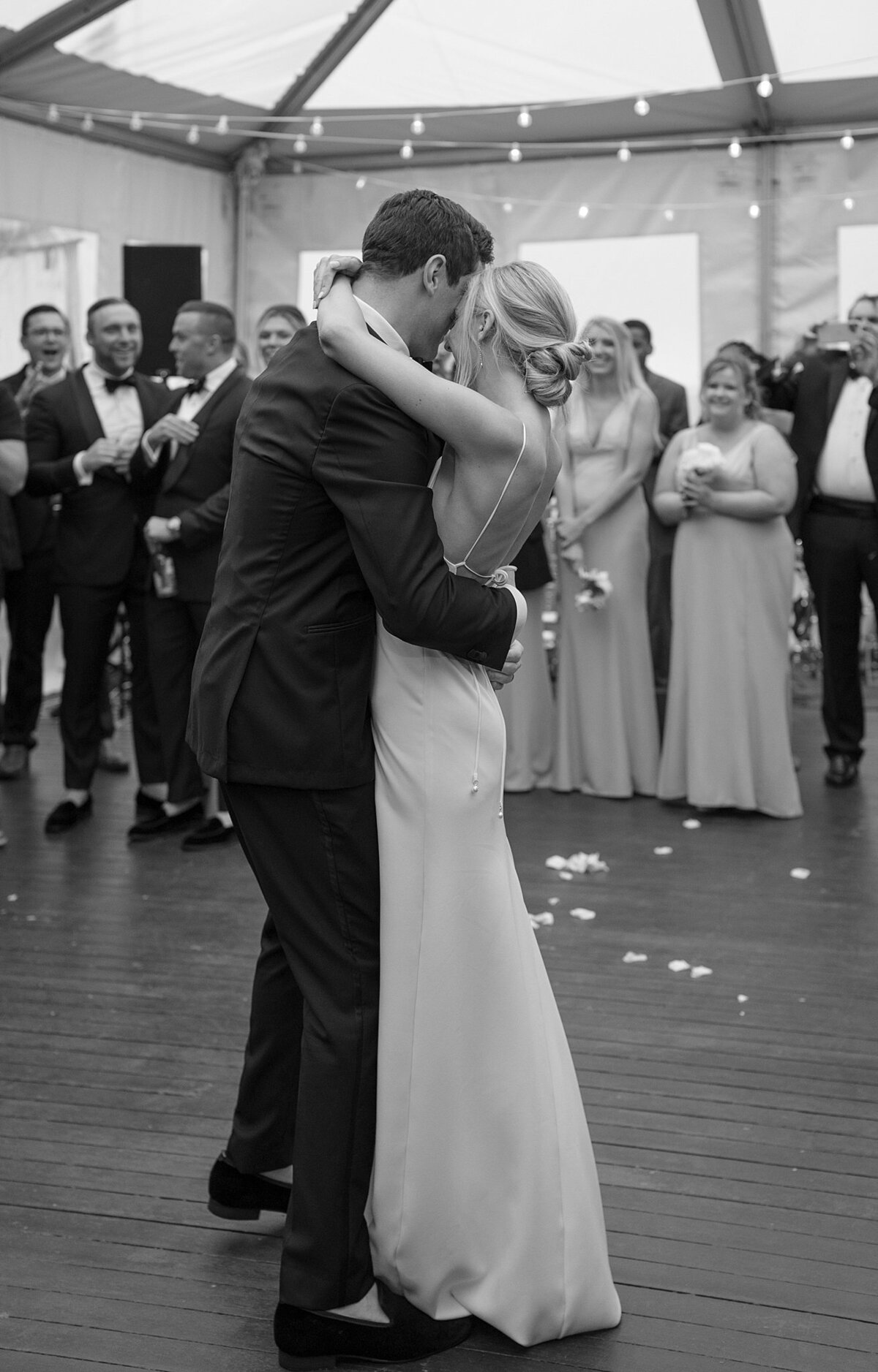 Bride and Groom embrace during their dance at Chatham Bars Inn.