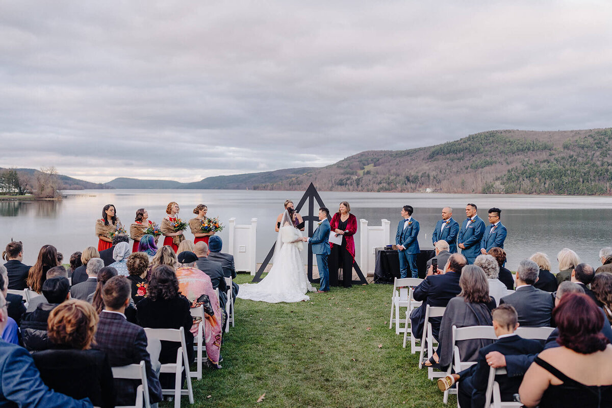 Wedding ceremony overlooking Otsego Lake at Otesaga Resort