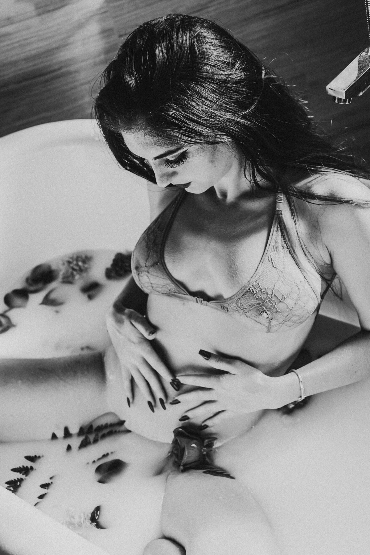 black and white milk bath sensual photography